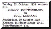 Advertentie verloving Juda Leeraar (1919) en Henriëtte Houtkruijer