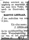 Overlijdensadvertentie Hartog Leeraar (1854)
