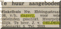 Advertentie in het Nieuwsblad van het Noorden d.d. 5 december 1941 van slagerij Jacob Philip Lazarus van Gelder aan de Rademarkt 5 te Groningen.